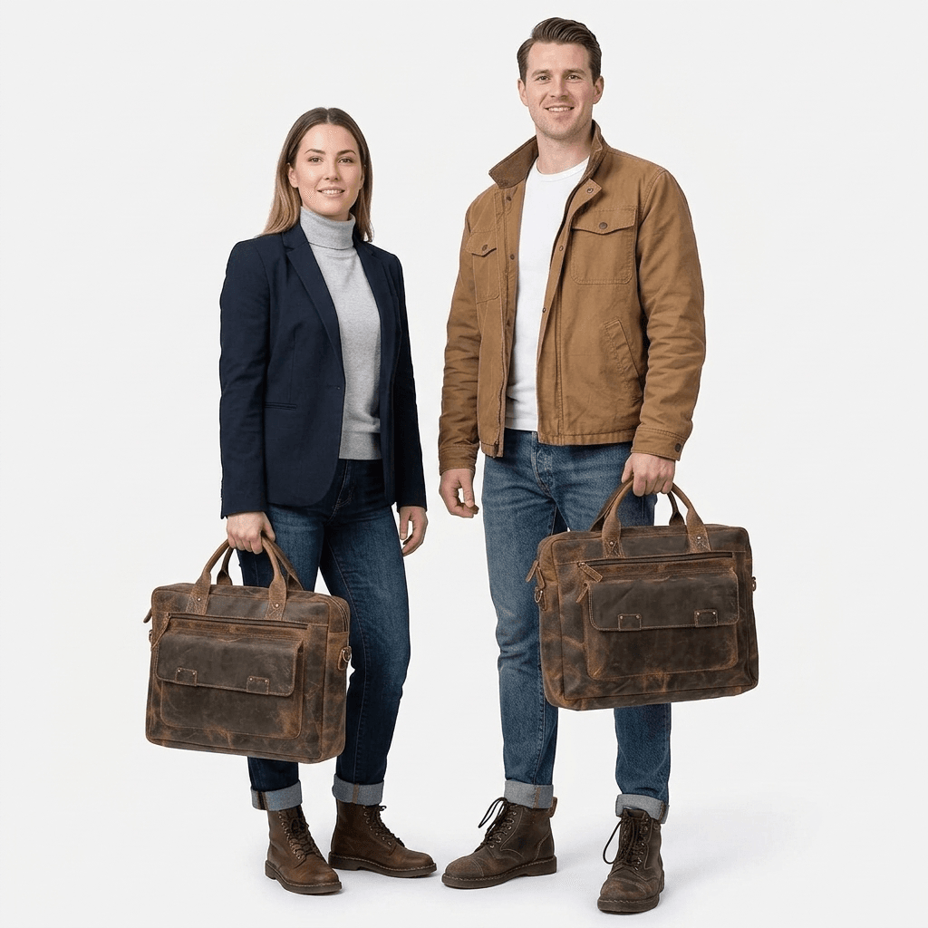 Komal's Passion Overlander Buffalo Leather Briefcase Distressed Tan 18 Inch