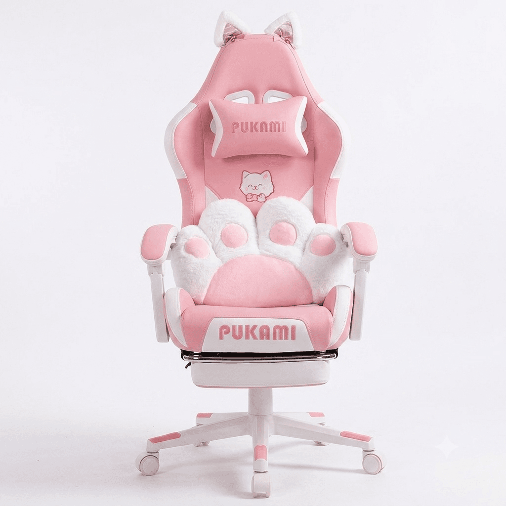 PUKAMI Pink Gaming Chair with Cat Ears