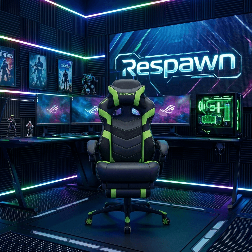Respawn 110 Pro gaming chair in gray fabric with footrest and reclining backrest