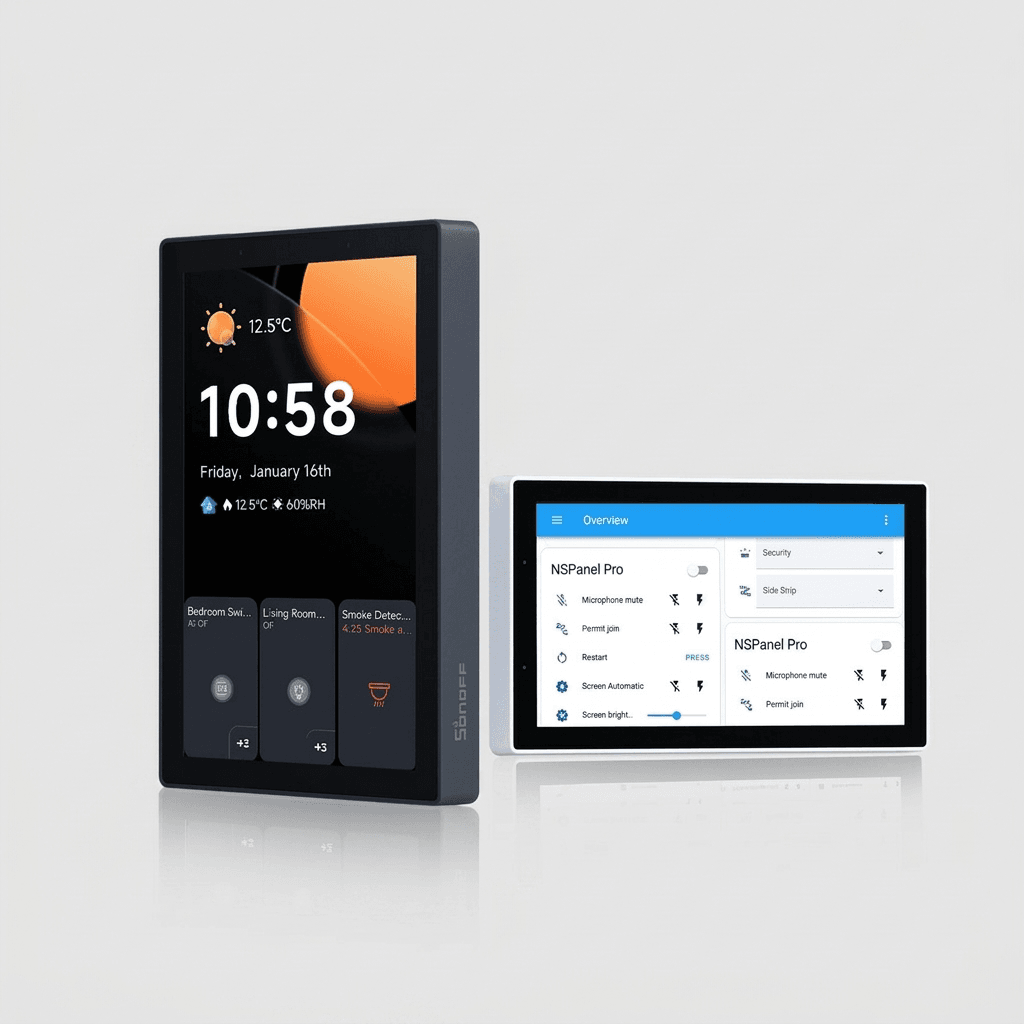 SONOFF NSPanel Pro 120 smart home control panel in black with 4.7 inch display