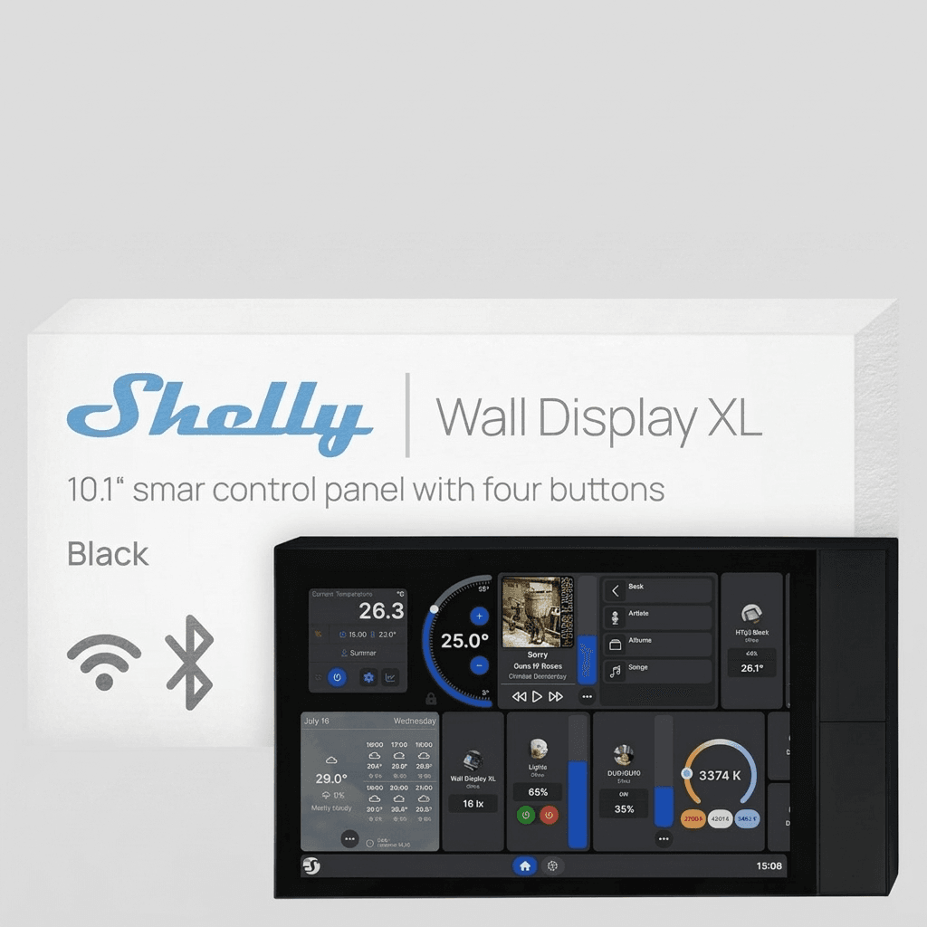 Shelly Wall Display XL 10.1 inch touchscreen smart home control panel in black
