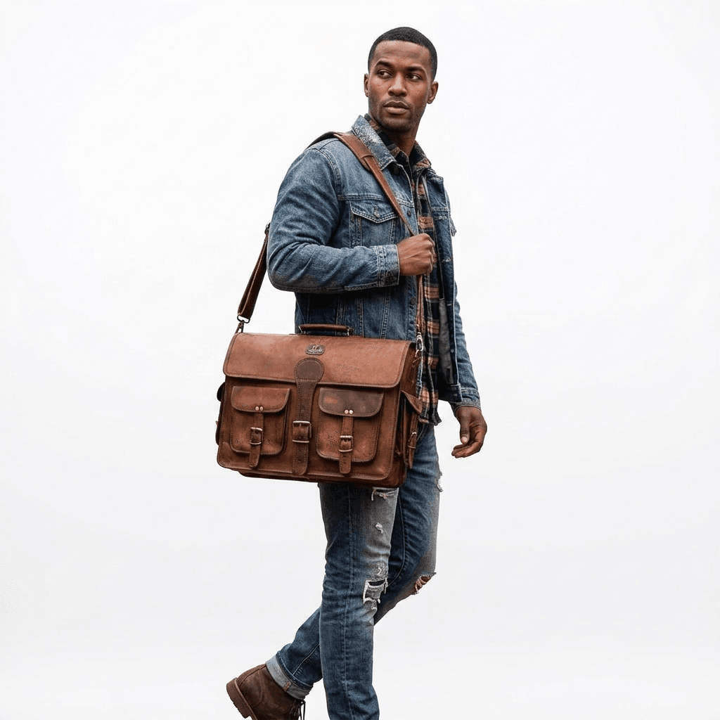 cuero Full Grain Leather Messenger Bag Vintage Brown 18 Inch