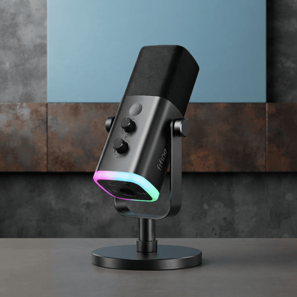 FIFINE AmpliGame AM8 USB XLR Dynamic Microphone Black RGB Desktop Voice Over