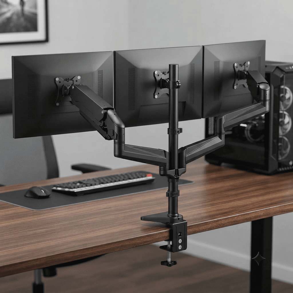 HUANUO Triple Monitor Mount Black Three Monitor Arm Clamp Grommet Home Office