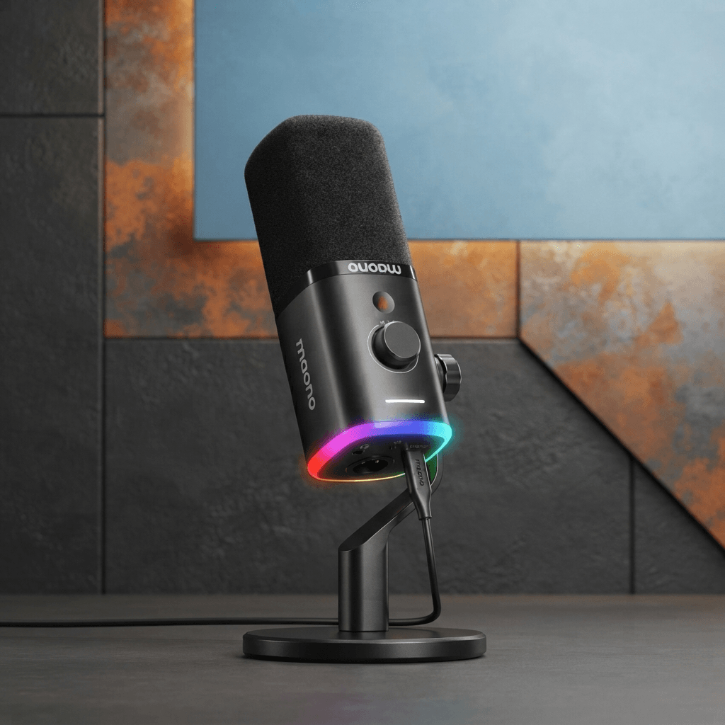 MAONO PD100X USB XLR Dynamic Microphone Black RGB Desktop Stand Voice Over